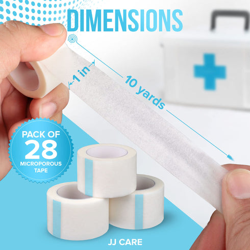 JJ CARE Micropore Tape 1” x 10 Yards - Breathable Paper Tape Medical Use, Latex-Free Paper Surgical Tape, Individually Boxed Paper Bandage Tape Rolls
